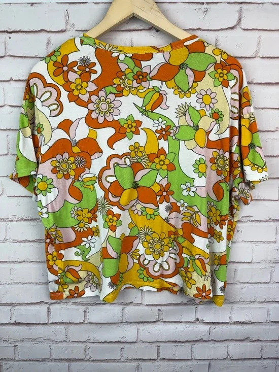 Zara Retro Floral Short Sleeve Top - Orange, Yellow, Green, Pink, White - Picture 2 of 4